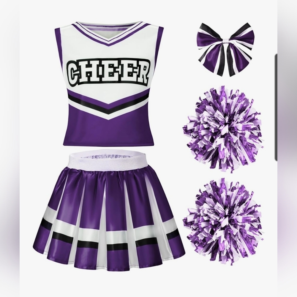 Girls Purple Cheerleader Costume Set Size Large 10-12 Years